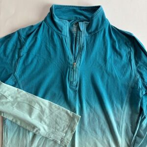 Tasc Women's Medium‎ Ombre Blue Performance Mosotech Recess 1/4 Zip Lightweight